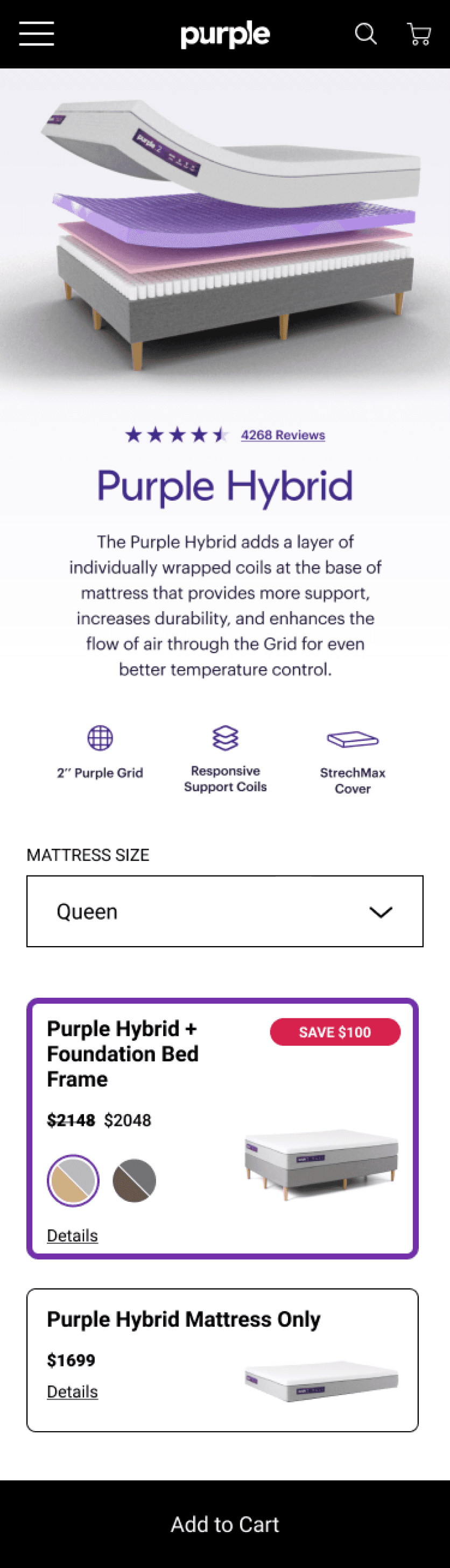 Early Purple post-add-to-cart design explorations