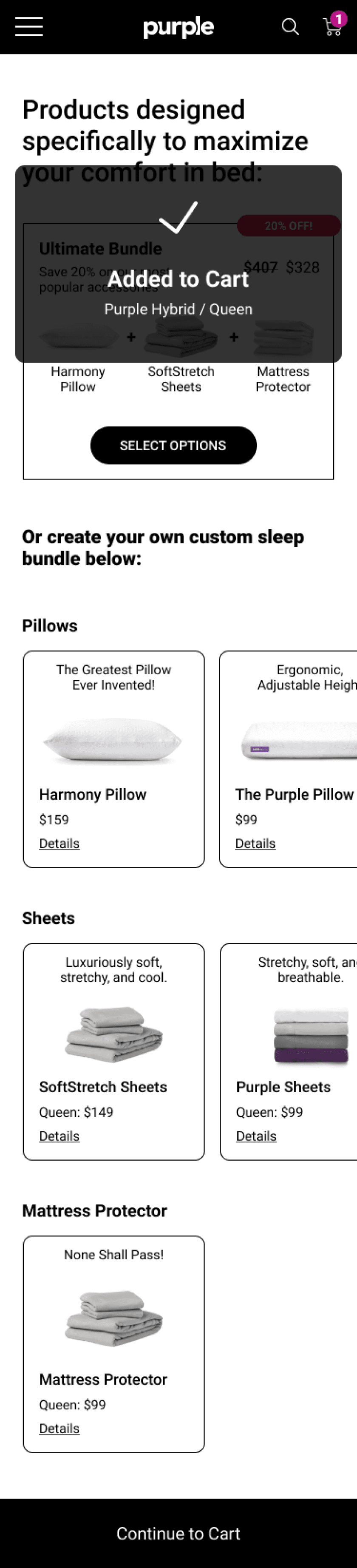 Final Purple product and add-on experience